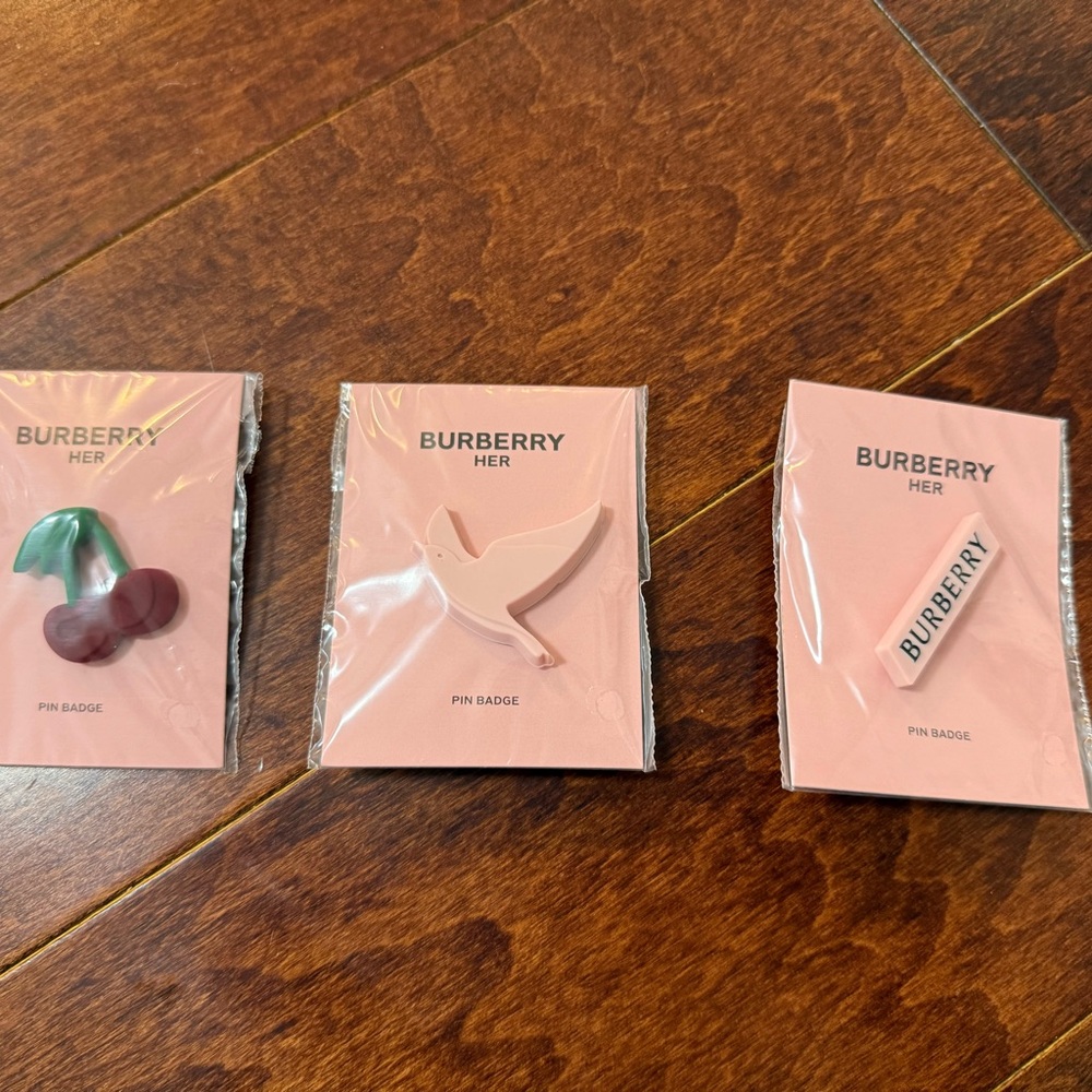 Burberry Her Cherry, Bird, and Logo Pin Badge Trio